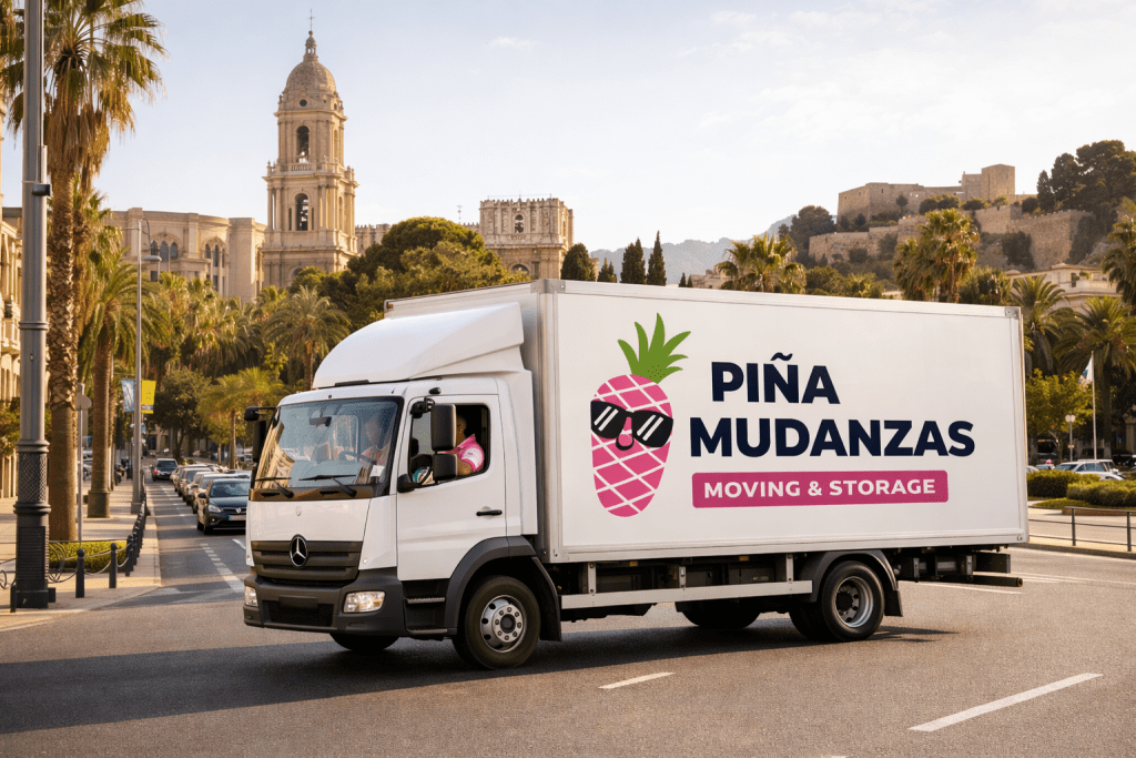 Ilustración del camión de Piña Mudanzas — empresa de mudanzas en Málaga